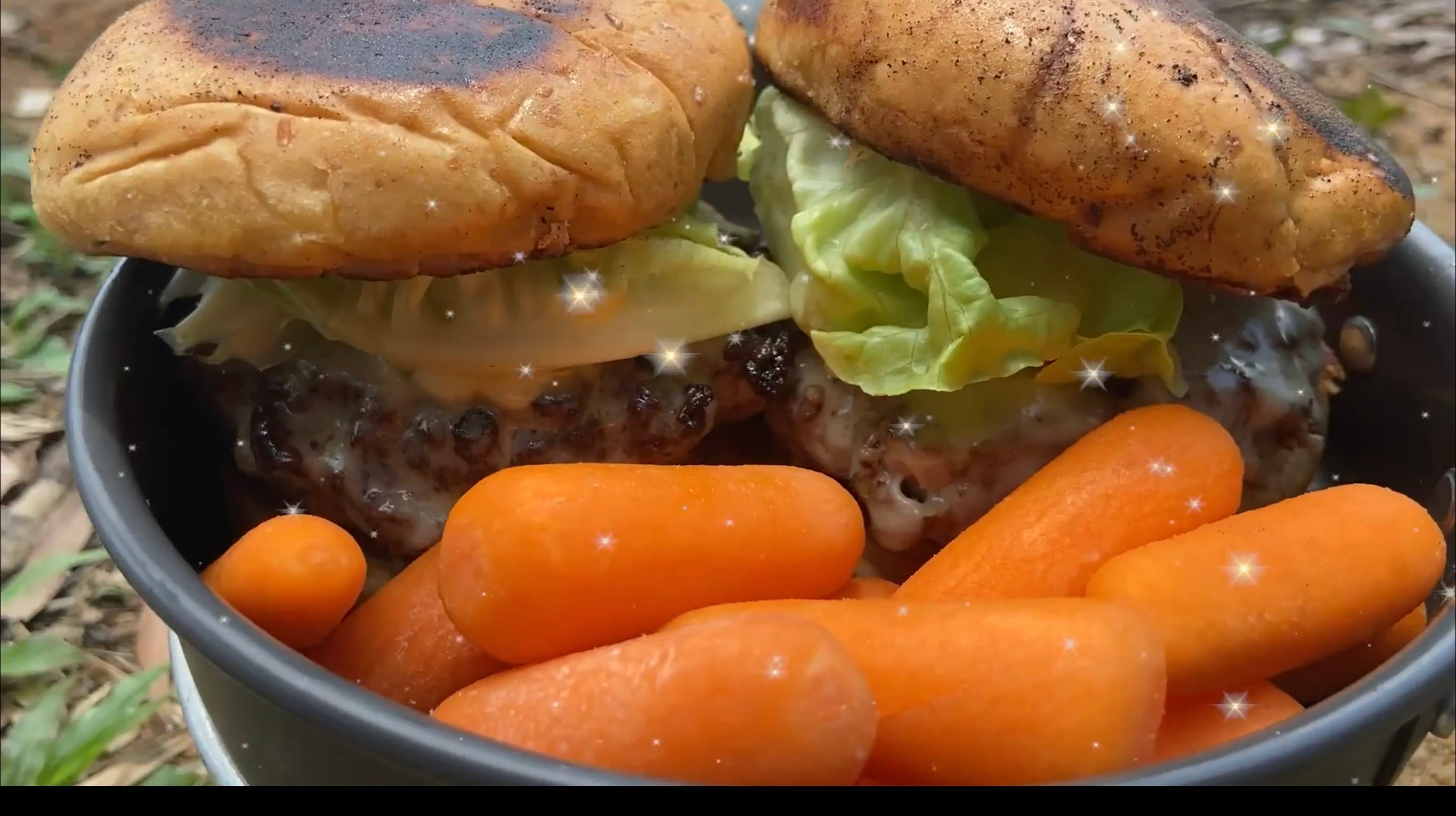 Cooking burgers outdoors.